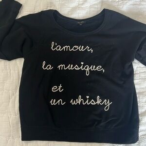 Bobo House black sweatshirt with Love, Music and Whisky written in French 👩‍🎨